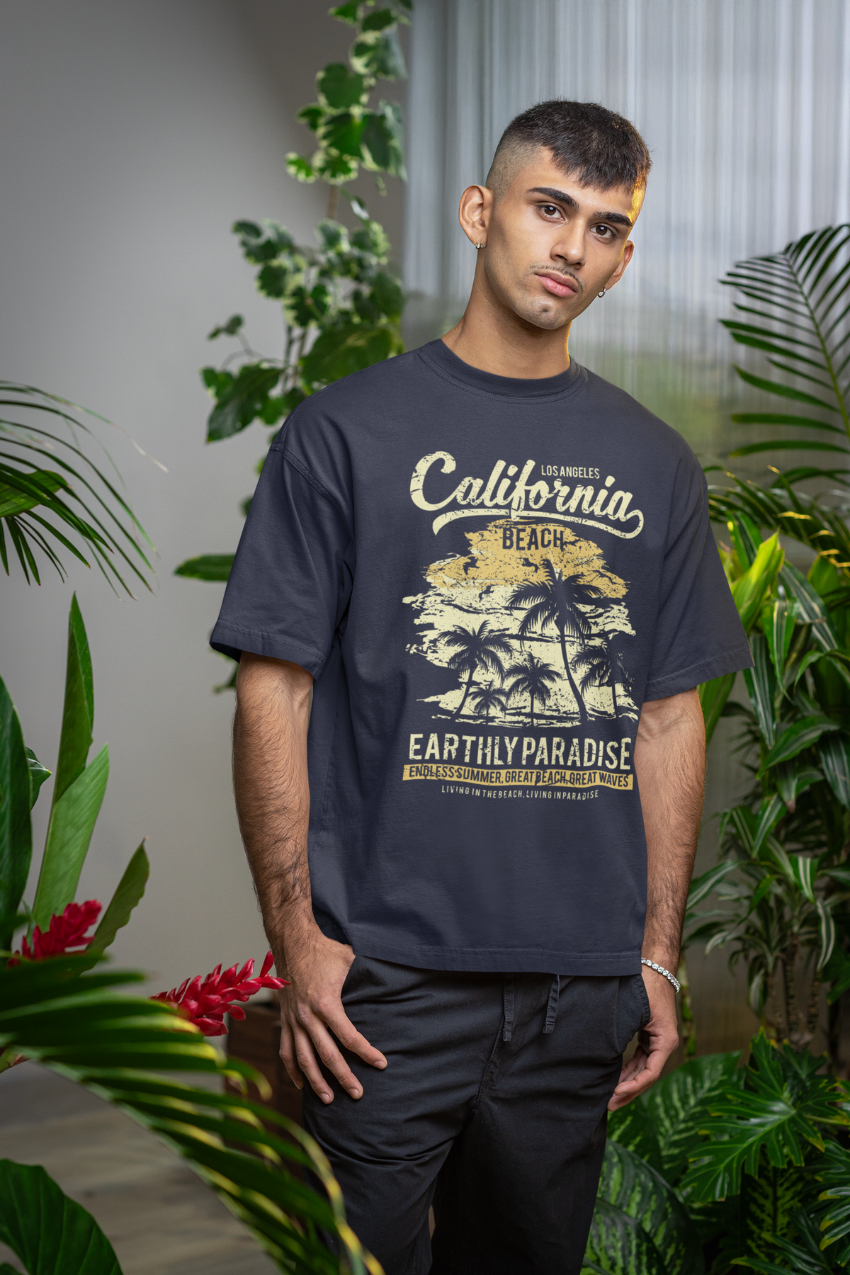 Golden Coast Escape – Retro Beach Unisex Oversized T-Shirt